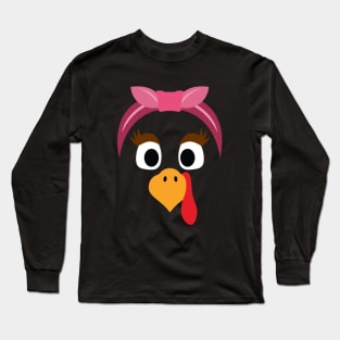 Turkey Face & Pink Headband Running Pilgrim Trot Funny Gift Long Sleeve T-Shirt